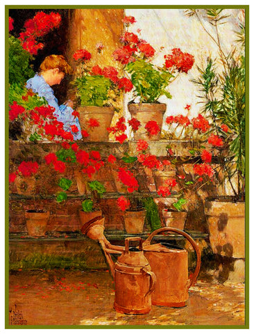 Geranium Flowers by American Impressionist Painter Childe Hassam Counted Cross Stitch Chart DIGITAL DOWNLOAD