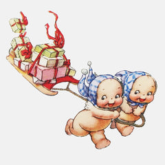 Kewpies Pulling A Sled Of Christmas Presents by Rose O'Neill Counted Cross Stitch Pattern