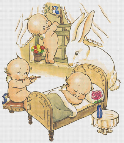 Kewpies Dreaming of Bunnies by Rose O'Neill Counted Cross Stitch Pattern