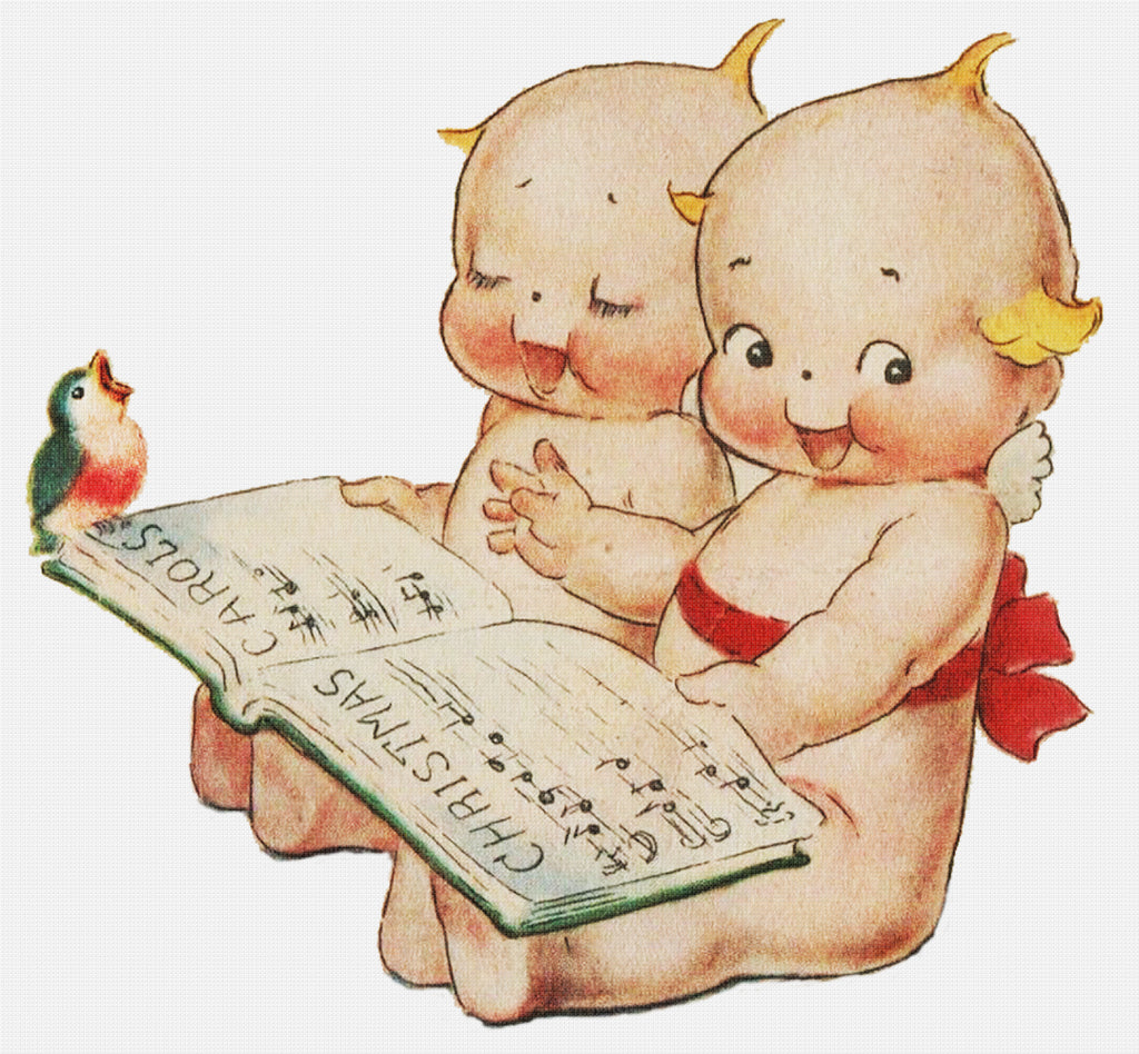 Kewpies Singing  Christmas Carols by Rose O'Neill Counted Cross Stitch Pattern