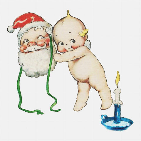 Kewpie With A Santa Claus Mask Christmas by Rose O'Neill Counted Cross Stitch Pattern