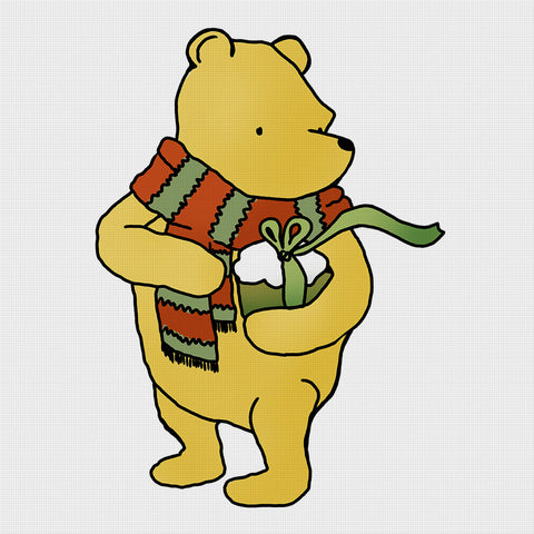 Winnie The Pooh Brings a Christmas Present Counted Cross Stitch Pattern