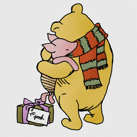 Piglet Hugs Winnie The Pooh Christmas Present Counted Cross Stitch Pattern