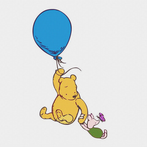 Winnie The Pooh and Piglet Blue Balloon Counted Cross Stitch Pattern DIGITAL DOWNLOAD