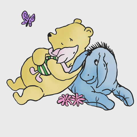 Pooh, Piglet and Eeyore Snuggle from Winnie The Pooh Counted Cross Stitch Pattern