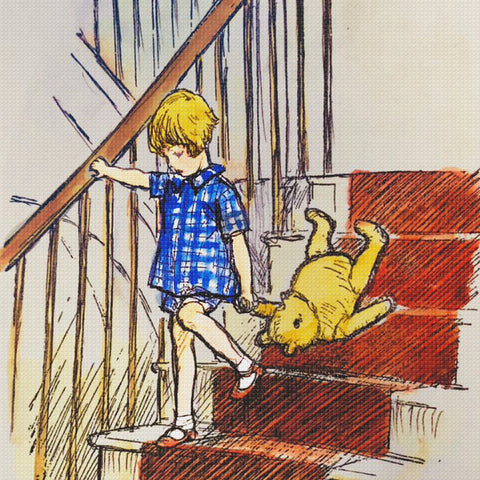 Christopher Robin and Winnie The Pooh on Stairs Counted Cross Stitch Pattern DIGITAL DOWNLOAD