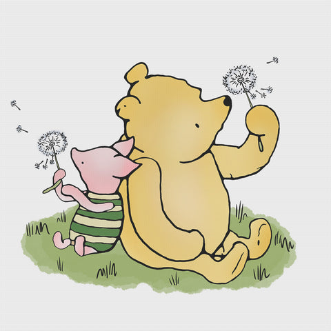 Pooh and Piglet with Dandelions from Winnie The Pooh Counted Cross Stitch Pattern