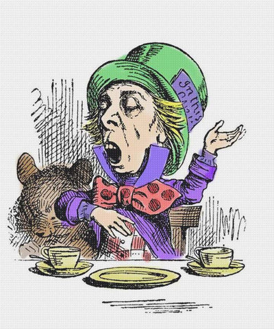 Tenniel's Mad Hatter Singing from Alice in Wonderland Counted Cross Stitch Chart Pattern