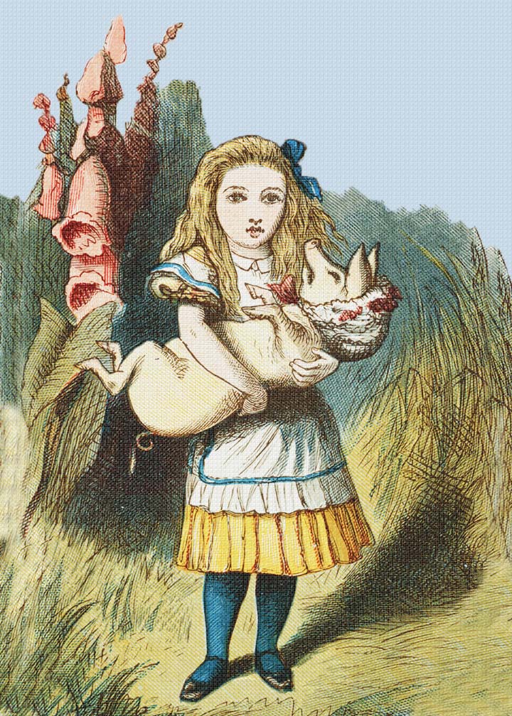 Tenniel's Alice and the Piggy from Alice in Wonderland Counted Cross Stitch Chart Pattern