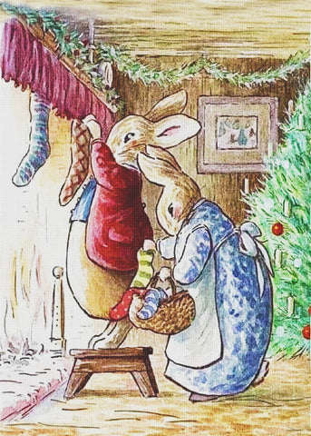 Bunnies Hanging Christmas Stockings by Beatrix Potter Counted Cross Stitch Pattern