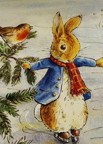 Peter Rabbit Skating Celebrate Christmas by Beatrix Potter Counted Cross Stitch Pattern