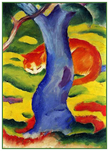 Cat Under A Tree by Expressionist Artist Franz Marc Counted Cross Stitch Pattern  DIGITAL DOWNLOAD