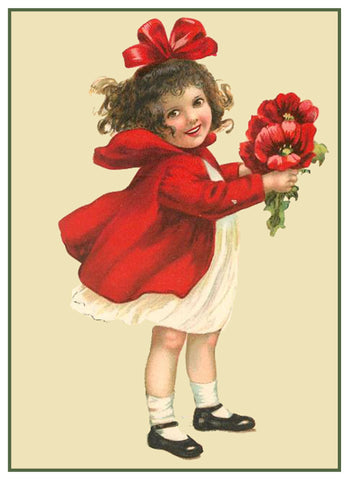 Vintage Little Girl Valentine Poppy Flowers Heart Love by Frances Brundage Counted Cross Stitch Pattern DIGITAL DOWNLOAD