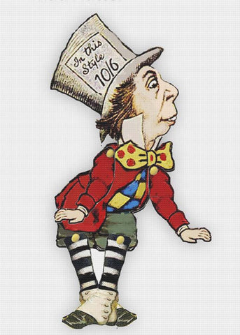 Tenniel's The Mad Hatter from Alice in Wonderland Counted Cross Stitch Chart Pattern