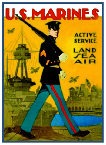 US Marines - Active Service- Sea, Land, and Air - American Recruitment Poster Counted Cross Stitch Chart Pattern DIGITAL DOWNLOAD