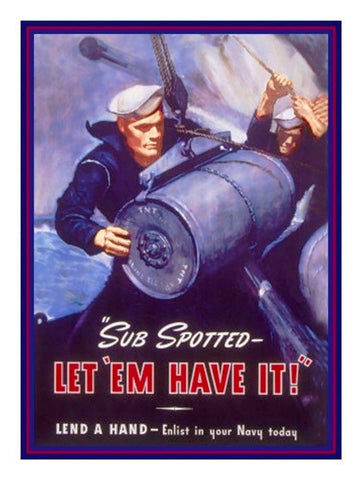 Sub Spotted! US Navy Submarine - American Recruitment Poster  Counted Cross Stitch Chart Pattern DIGITAL DOWNLOAD