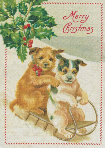 Vintage Dogs on a Christmas Sled Ride Counted Cross Stitch Pattern