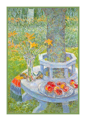 Garden Seat At East Hampton by  American Impressionist Painter Childe Hassam Counted Cross Stitch Pattern DIGITAL DOWNLOAD