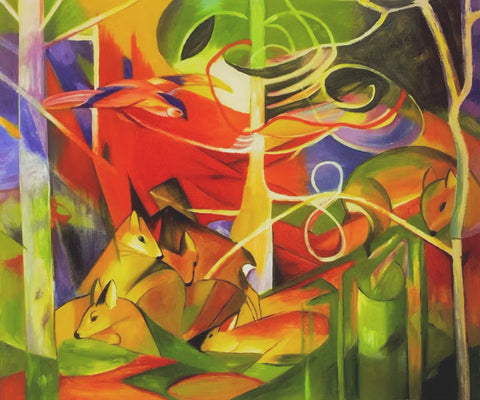 Deer in the Forest by Expressionist Artist Franz Marc Counted Cross Stitch Pattern