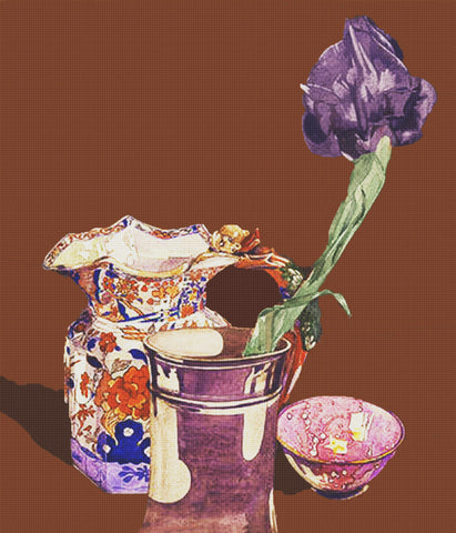 Still Life Grey Iris Flower Inspired by Charles Rennie Mackintosh Counted Cross Stitch Pattern