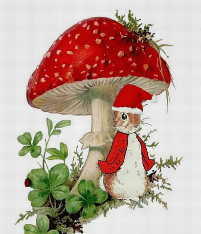 Peter Hides Under A Mushroom Christmas by Beatrix Potter Counted Cross Stitch Pattern