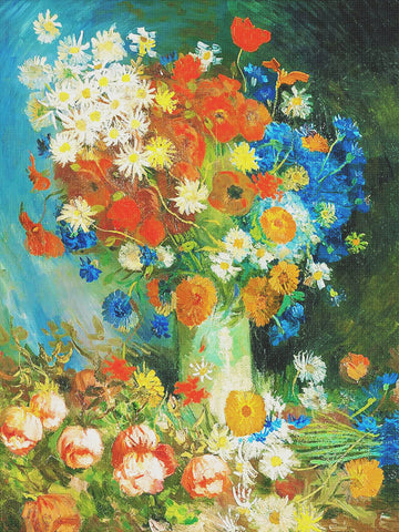 Still Life of Meadow Flowers and Roses inspired by Impressionist Vincent Van Gogh's Painting Counted Cross Stitch Pattern