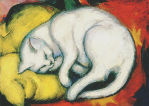 White Cat on a Pillow by Expressionist Artist Franz Marc Counted Cross Stitch Pattern