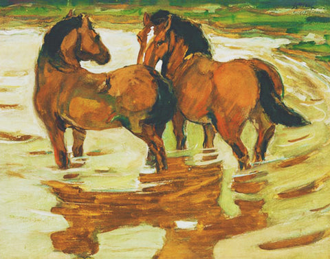 Two Horses in the Stream by Expressionist Artist Franz Marc Counted Cross Stitch Pattern