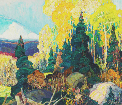 Canadian Group of Seven Franklin Carmichael's Autumn Hillside Canadian Landscape Counted Cross Stitch Pattern DIGITAL DOWNLOAD