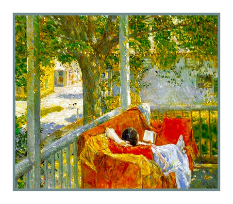 A Summer Nap on Porch in Hamptons by American Impressionist Painter Childe Hassam Counted Cross Stitch Pattern DIGITAL DOWNLOAD