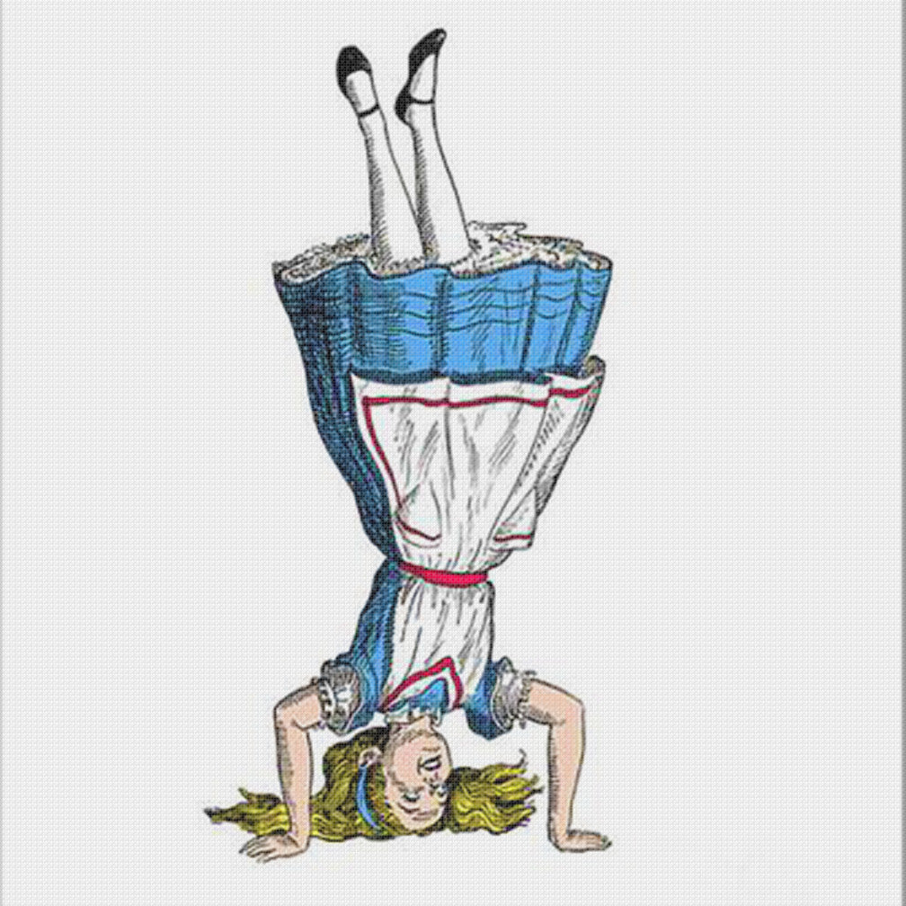 Tenniel's Alice Does a Handstand from Alice in Wonderland Counted Cross Stitch Chart Pattern