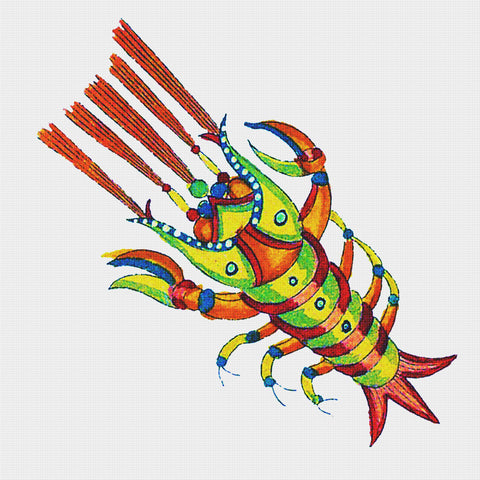 Fallours' Renard's Fantastic Colorful Tropical Spiny Lobster Counted Cross Stitch Pattern -DIGITAL DOWNLOAD