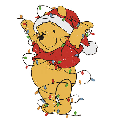 Winnie The Pooh Tangled In Christmas Lights Counted Cross Stitch Pattern