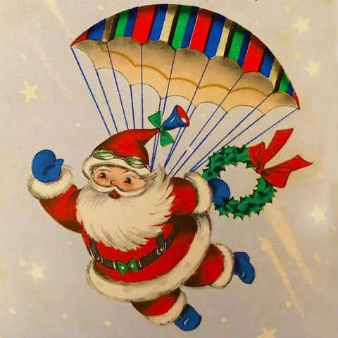 A Parachuting Santa Claus Christmas Counted Cross Stitch Pattern