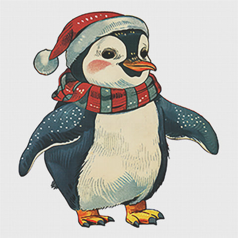 Penguin in Winter Finery Counted Cross Stitch Pattern DIGITAL DOWNLOAD