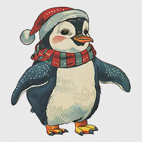 Penguin in Winter Finery Counted Cross Stitch Pattern