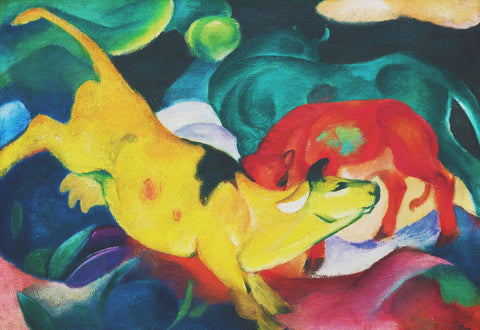 Cows-Red Green and Yellow by Expressionist Artist Franz Marc Counted Cross Stitch Pattern