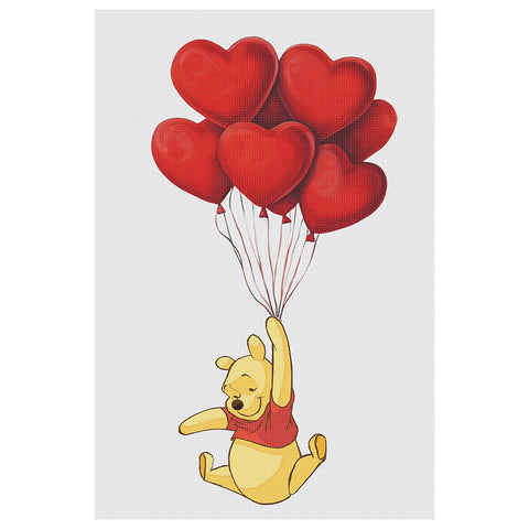 Pooh Bear Takes a Ride On Heart Balloon Counted Cross Stitch Pattern  DIGITAL DOWNLOAD