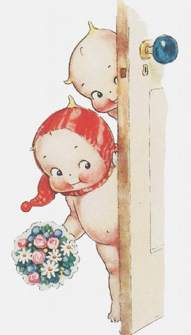 Kewpies at the Door With Flowers by Rose O'Neill Counted Cross Stitch Pattern