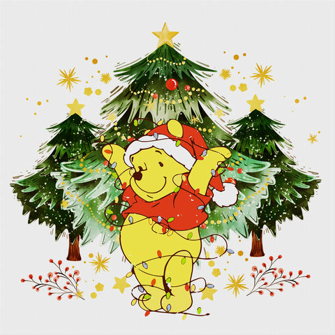 Winnie The Pooh Celebrates Christmas Counted Cross Stitch Pattern