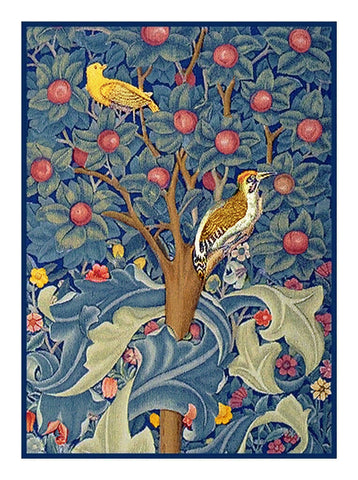 Woodpecker on Tree of Life simplified detail by Arts and Crafts Movement Founder William Morris Counted Cross Stitch Chart DIGITAL DOWNLOAD