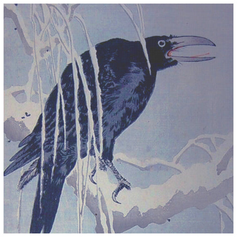 Japanese Artist Ohara (Koson) Shoson's Crow-Square Counted Cross Stitch Pattern DIGITAL DOWNLOAD