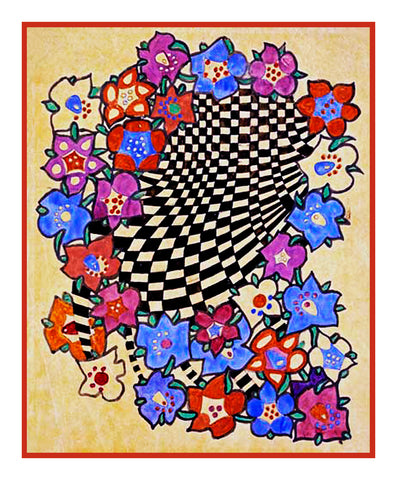 Floral Checkered Bouquet Inspired by Charles Rennie Mackintosh Counted Cross Stitch Pattern