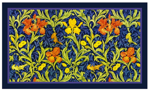 Yellow and Orange Iris Flowers on Navy RUNNER by William Morris Counted Cross Stitch Pattern