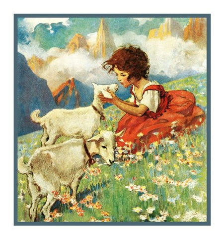 Heidi and The Lambs By Jessie Willcox Smith Counted Cross Stitch Pattern DIGITAL DOWNLOAD