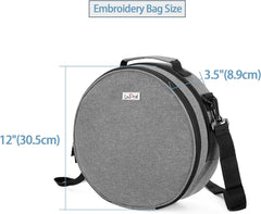 Embroidery Bag, Double-Layer Round Embroidery Project Storage Bag for Storing Embroidery Kits and Cross Stitch Kits, with Handle and Shoulder Strap - Grey