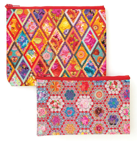 Kaffe Fassett's Fabulous Florals Eco Pouch Set of 2 Zippered Organizing Bags