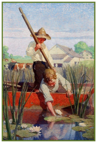 2 Boys in a Boat Punt by N.C. Wyeth Counted Cross Stitch Chart Pattern DIGITAL DOWNLOAD