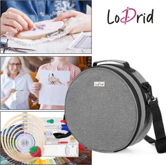 Embroidery Bag, Double-Layer Round Embroidery Project Storage Bag for Storing Embroidery Kits and Cross Stitch Kits, with Handle and Shoulder Strap - Grey