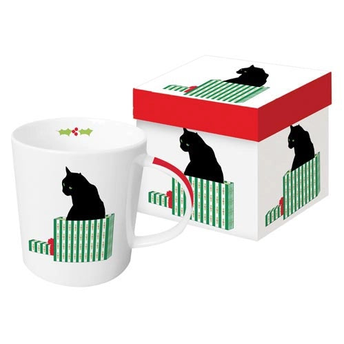 SUE BOETTCHER'S Black Cat in a Box Cadeau Gift-Boxed Contemporary Mug Designed from PPD